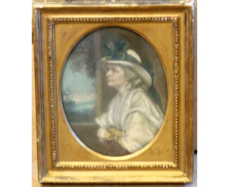 A 19th Century gilt framed oval half length Pastel Portrait Study of Mrs Charles Baker, annotated verso, 24cm x 19.5cm 