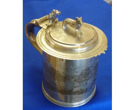 A large and heavy late 17th Century style hallmarked silver lidded Tankard produced to mark the occasion of the Coronation of