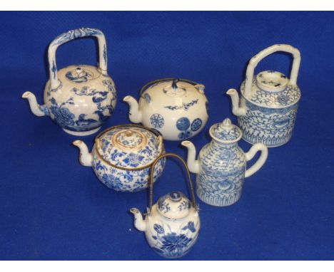 An interesting selection of six assorted Chinese ceramic Tea Pots of various sizes and decoration to include brocade balls, t