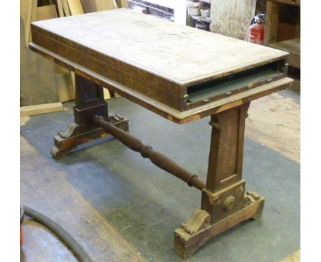 (For Restoration), an early 19th Century pollard elm fold over top Bagatelle Board/Library Table, the baize lined interior wi