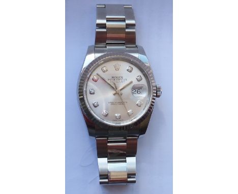 A gentleman's steel Rolex Datejust automatic Oyster Perpetual Wristwatch, 36mm, model no. 116234, the silver dial signed and 