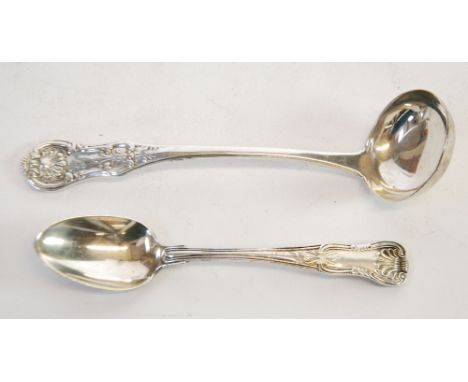 VICTORIAN QUEENS PATTERN SILVER SAUCE LADLE, double struck with plain circular bowl, makers W.C.S., Glasgow 1851, 2oz and a V