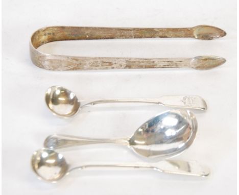 GEORGE III SILVER CADDY SPOON, by PETER, ANN & WILLIAM BATEMAN, London 1804, TWO SILVER MUSTARD SPOONS, London 1824 and 1828,