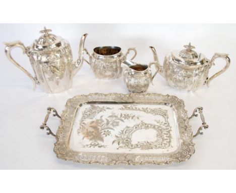 WALKER AND HALL VICTORIAN ELECTROPLATED TEA AND COFFEE SERVICE OF 4 PIECES, of bulbous oval form with repousse all-over rococ