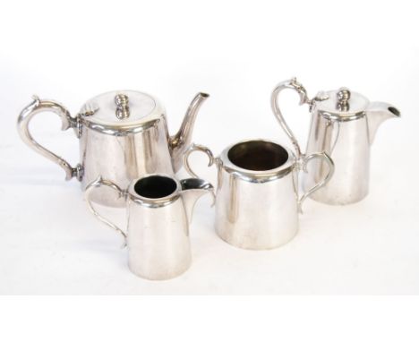 WALKER AND HALL 'HOTEL PLATE' PLAIN CIRCULAR TEA SERVICE OF 4 PIECES, viz TEAPOT, HOT WATER JUG, MILK JUG AND TWO HANDLED SUG