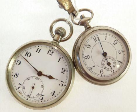 METAL CASED OPEN FACED POCKET WATCH, keyless movement, arabic dial with seconds dial, CASE ENGRAVED 'AM G.S 6E/50 G&S CO. LTD