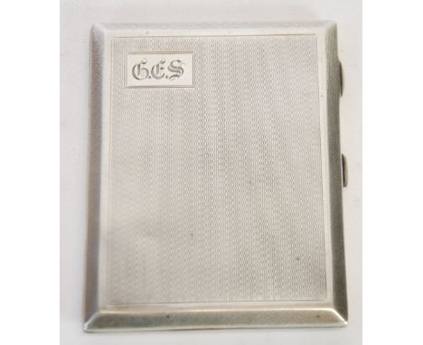 SILVER ENGINE TURNED CIGARETTE CASE, Birmingham 1929, 4 ¼" x 3 ¼" (10.8cm x 8.2cm), 4.60oz