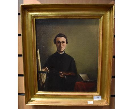20th Century SchoolSelf portrait of artist in studio oil on relined canvas, 34 x 28cm Provenance: from the Estate of the late