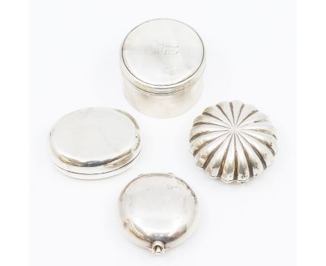 A collection of silver boxes to include: Edwardian circular double pill box, by Samuel Jacob, London, 1910Modern oval ring bo