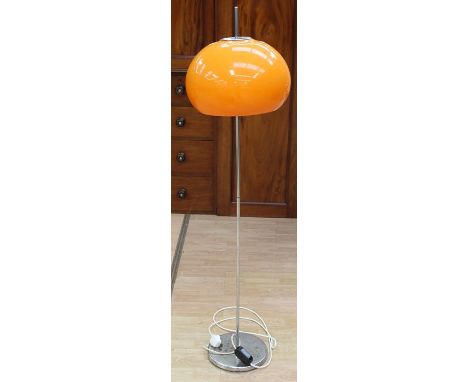 A 1970's floor standing lamp with metal base, and orange plastic 'flexi' shade, height approx. 146cm.