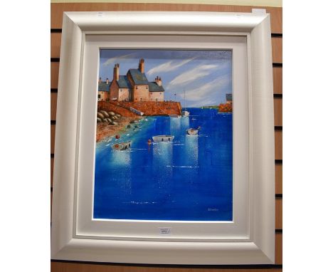 Steve Bowden (British contemporary), a pair of harbour scenes, oil on board, signed l r, 40 x 50cm/40 x 60cm, framed and glaz