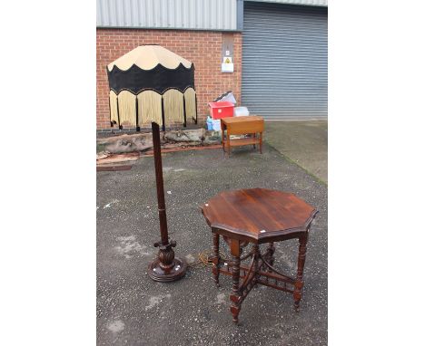 An Edwardian mahogany octagonal topped occasional table measuring 74cm high and 73cm in diameter, together with a standard la