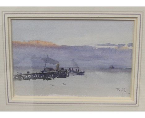 Frank Henry Mason, RBA, RI, (Staithes Group 1876-1965), Seascape with Steamer, watercolour, signed with initials, approx 10cm