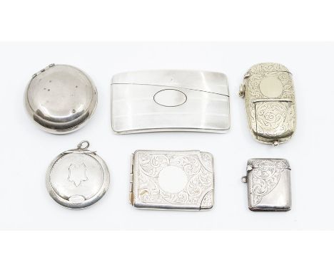 A group of early 20th Century silver to include: a white metal half sovereign and vesta case, engraved body, apparently unmar