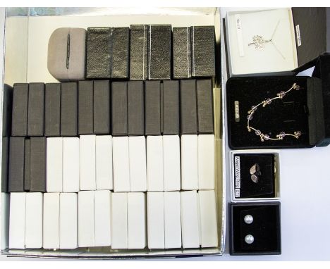 A collection of silver earrings, for pierced ears (23 pairs), plus a silver ring, bracelet and necklace (26)