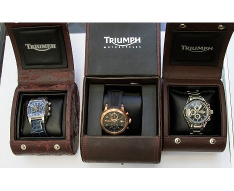 Watches - three Triumph Motocycles gentleman's watches, including one chronometer, boxed (3)