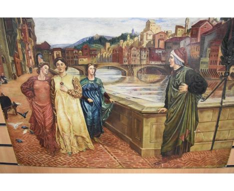 An early 20th Century oil on canvas, depicting Dante and Beatrice, taken from an original by Henry Holiday with information l