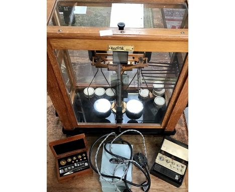 Oertling scales with two sets of weights (one full set being the original set that came with the scales) from 50g to 0.001g &