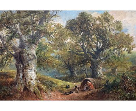  George Turner (British, 1843-1910), Gipsies in the Wood, signed l.l., titled verso, oil on canvas, 50 by 75cm, gilt frameC R