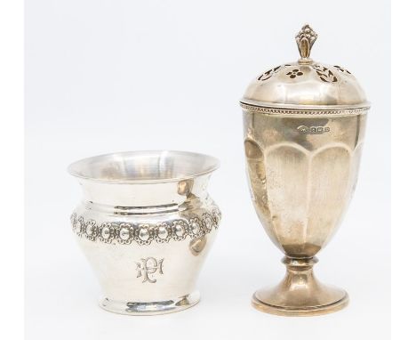 A George V silver sugar caster, facet body, the body by Adie Brothers, Birmingham, 1928, with detachable pierced cover -&nbsp