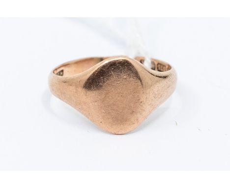 A 9ct rose gold signet ring, oval form, size S, weight approx 4gms   Condition report: shank misshaped wear and tear commensu