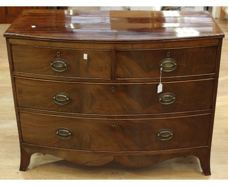 An early Victorian mahogany chest of drawers, bow fronted form, comprising two short over two long drawers, 80cm high, 105cm 