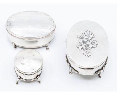 Three various early 20th Century ring boxes, lined interiors,&nbsp; various dates and makers (3)&nbsp;