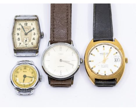 Two 1970's watches, to include a vintage gents Timex, round silvered dial with baton and numbers markers, dial approx 29mm,  