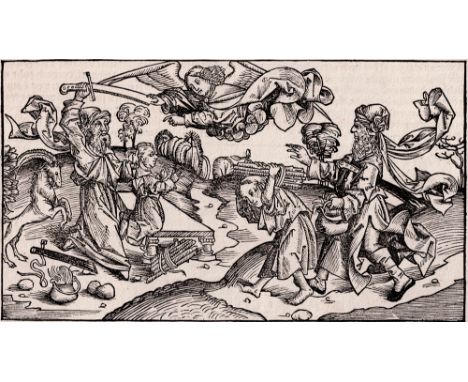 Michel Wolgemut (1434-1519) - The Sacrifice of Abraham and Isaac  - 1493  /  Description:  Incunabula sheet from the German e