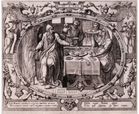 Gerard Van Groeningen - Theatrum Vitae Humanae, The age of seventy   /  Description:  The seventh plate from a suite of eleve