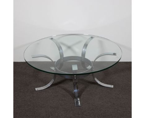 Round glass and chrome vintage coffee table, 1970s Rond glazen en chroom vintage salon tafel, jaren '70 41 x 100 x 100 cm