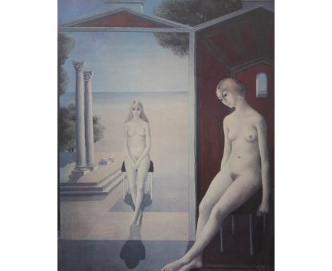 Paul DELVAUX (1897-1994) Offset lithograph in colors Nudes. Signed and dated '75. Offset lithografie in kleuren Naakten. Gesi