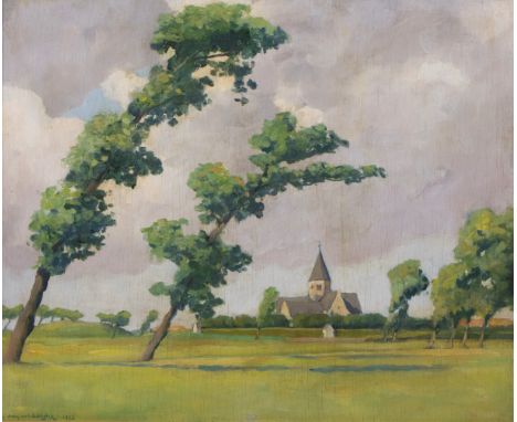 Karel VAN LERBERGHE 1889-1953) Oil on panel Landscape with church, signed and dated 1926. Olie op paneel Landschap met kerk, 