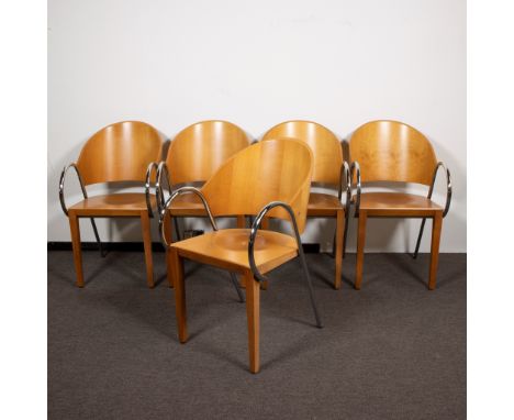 5 vintage chairs 'La Bella' metal and curved with laminated wood Sawaya &amp; Moroni Milan, marked 5 vintage stoelen 'La Bell