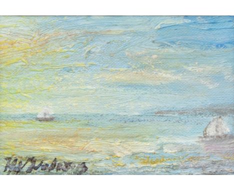 Henri Victor WOLVENS (1896-1977) Oil on panel See view. Signed. Olie op paneel Zeezicht. Gesigneerd. 12 x 8.5 cm
