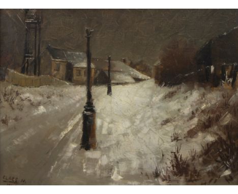 Henry SCHOUTEN (1857/64-1927) Oil on canvas Winter landscape with lampposts, signed M. Claeus and dated 1943. Olie op doek Wi