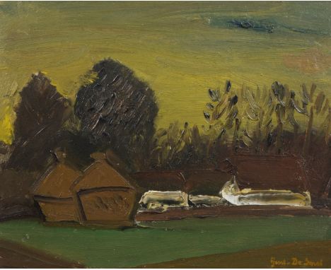 Gustave DE SMET (1877-1943) Oil on panel Landschap with haystacks and farm. Signed, exhibition label. Olie op paneel Landscha