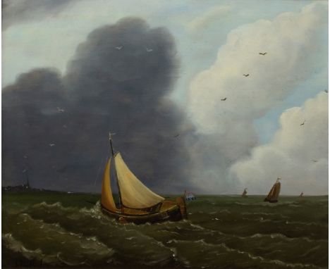 Abraham I HULK (1813-1897) Oil on panel Dutch vessels off the coast, signed. Olie op paneel Hollandse schepen voor de kust, g