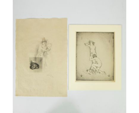 Félicien ROPS (1833-1898) Etching, 1st state, not signed. Etching, Humanité, signed. Ets, 1e staat, niet gesigneerd. Ets, Hum