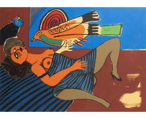 CORNEILLE (1922-2010) Lithograph Femme et oiseau. Signed, numbered EA 10/30 and dated '87. Lithografie Femme et oiseau. Gesig