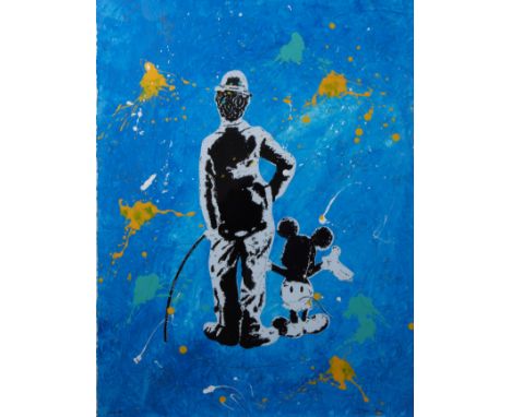 Don KEN (1956) Mickey mouse &amp; Charly Chaplin, edition 2019. Acrylic on paper (pièce unique) + silkscreen 48/50. Mickey mo