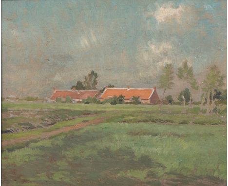 Adrien-Joseph HEYMANS (1839-1921) Oil on panel Landscape with farm, signed. Olie op paneel Landschap met hoeve, gesigneerd. 3