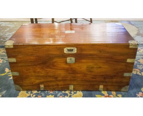 TRUNK, 19th century, camphorwood and brass bound with rising lid and carrying handles, 47cm H x 103cm x 52cm.