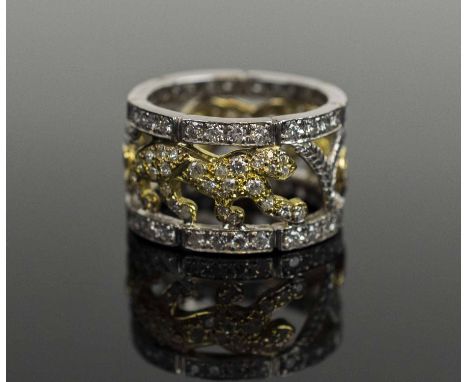 A DIAMOND &amp; PANTHER RING, approx. weight of diamond 1.67 carats, mounted in 18 carat white and yellow gold, ring size M ½