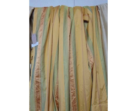 CURTAINS, two pairs in striped silk, lined, gathered 148cm W x 233cm Drop. (4)