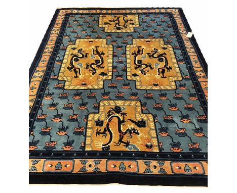 FINE ART DECO STYLE CHINESE 'DRAGON' CARPET, 308cm x 215cm.