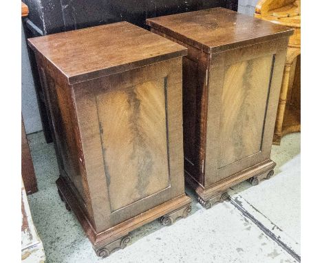 PEDESTAL CABINETS, a pair, Regency mahogany, each with a single panel door enclosing a shelf, 87cm H x 49cm W x 54cm D. (with