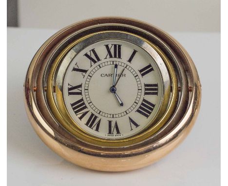 CARTIER, THREE COLOUR GOLD PLATED DESK CLOCK.