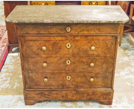 HALL COMMODE, 19th century French Louis Philippe burr walnut and gilt metal mounted, shallow proportions with four long drawe