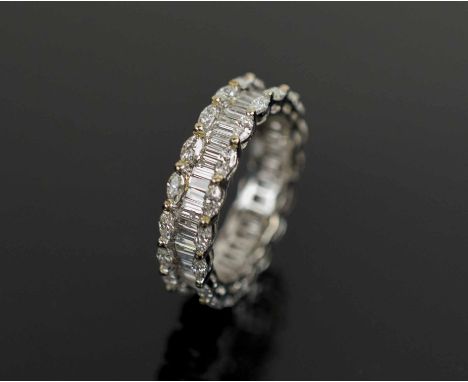 FINE DIAMOND ETERNITY RING, Baguette and Marquise diamonds, finger size M.